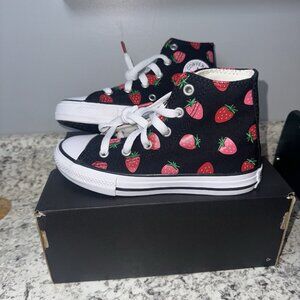 Converse Kids High Top Sneakers Black Red Strawberry Sneakers NEW